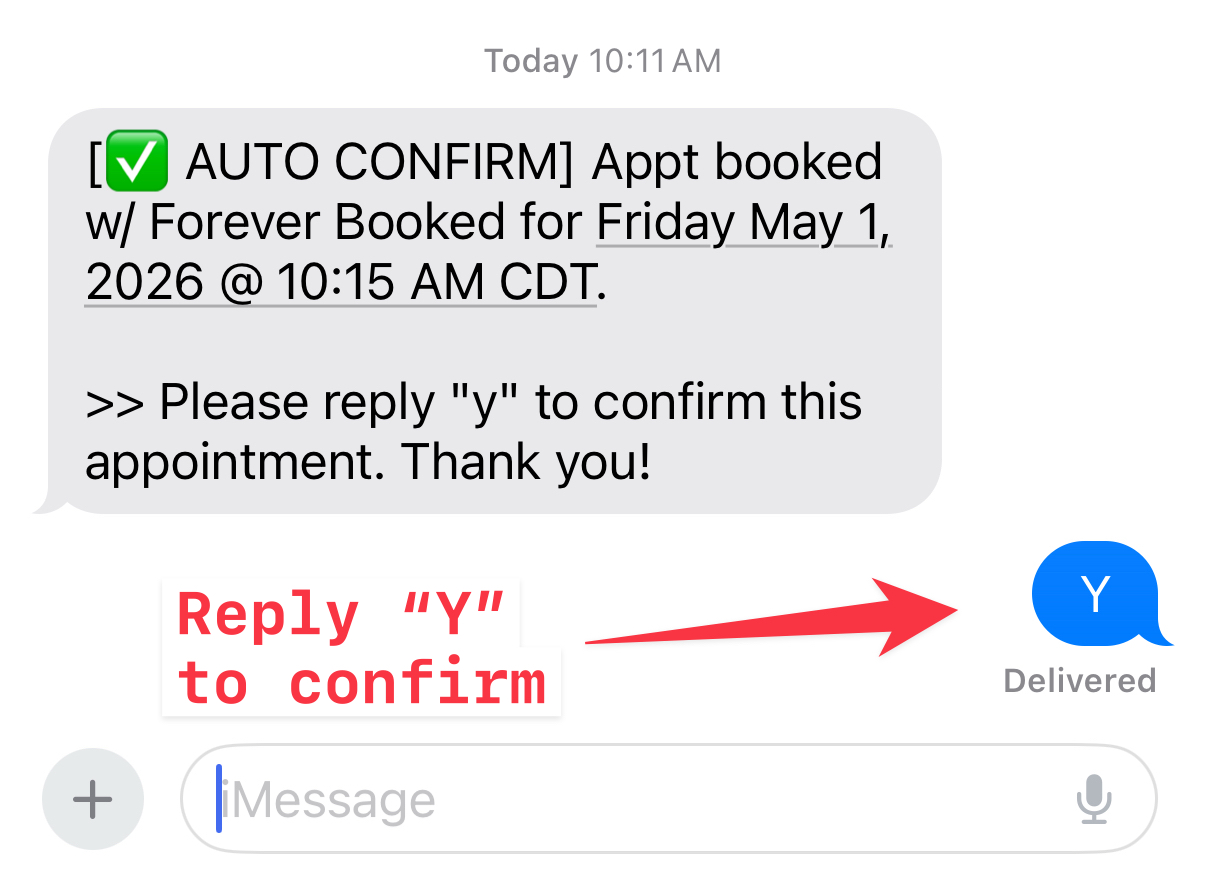Reply Y to confirm your appointment text message